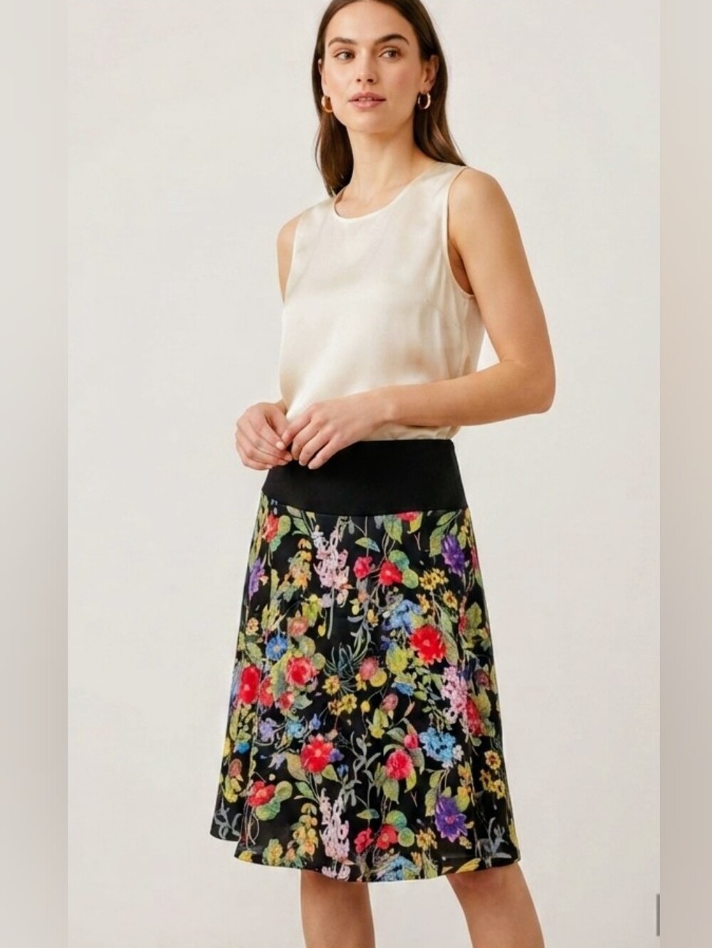 🇨🇦 Cherry Bobin Bamboo Rayon Floral A-Line Skirt XS Made in Canada